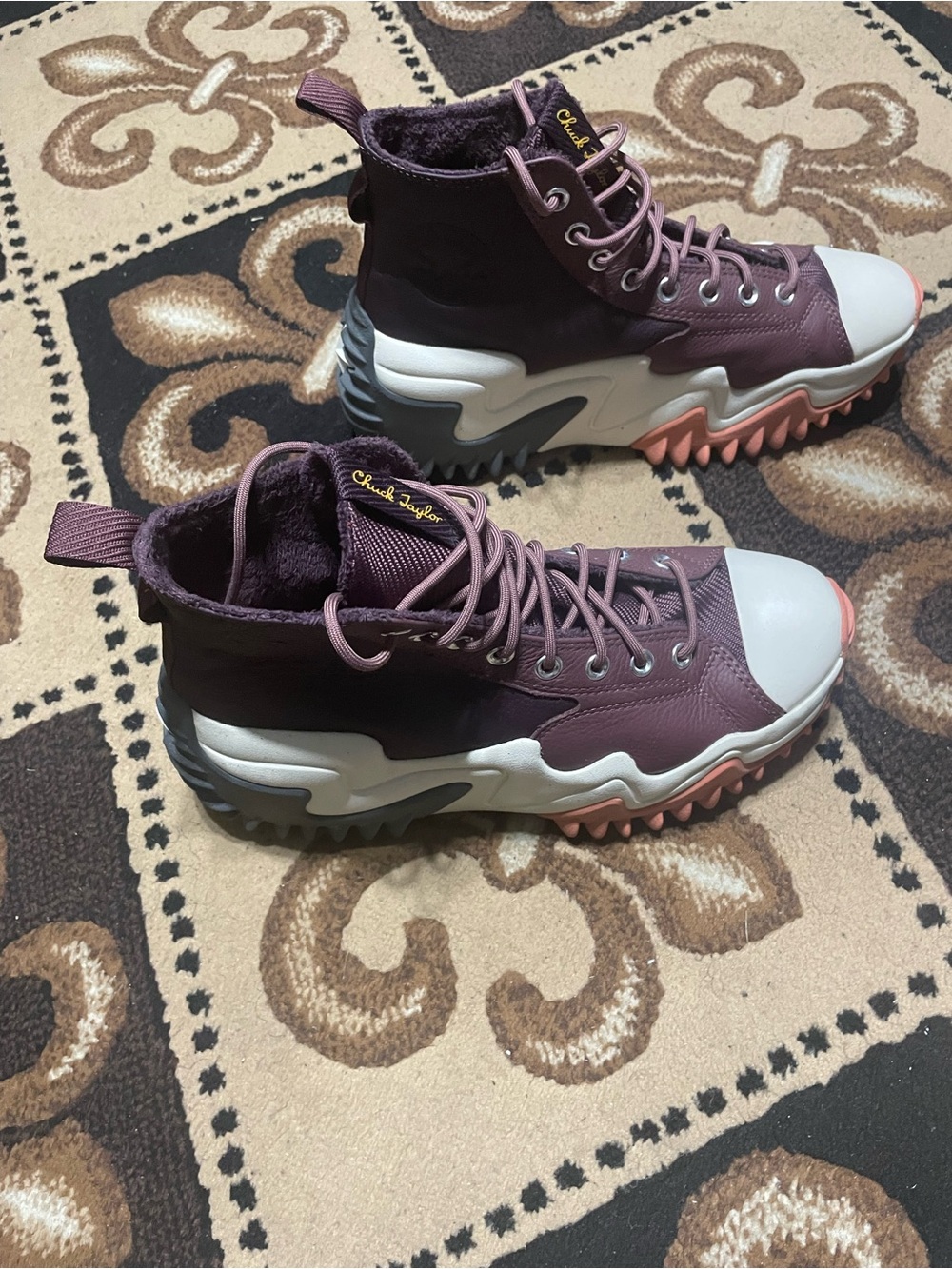 Converse High-Top Sneakers in Plum with White and Pink Accents